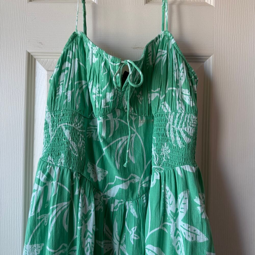 NEW American Eagle Corset Tiered Floral Cotton Midi Dress Green Women's Large - Picture 2 of 12